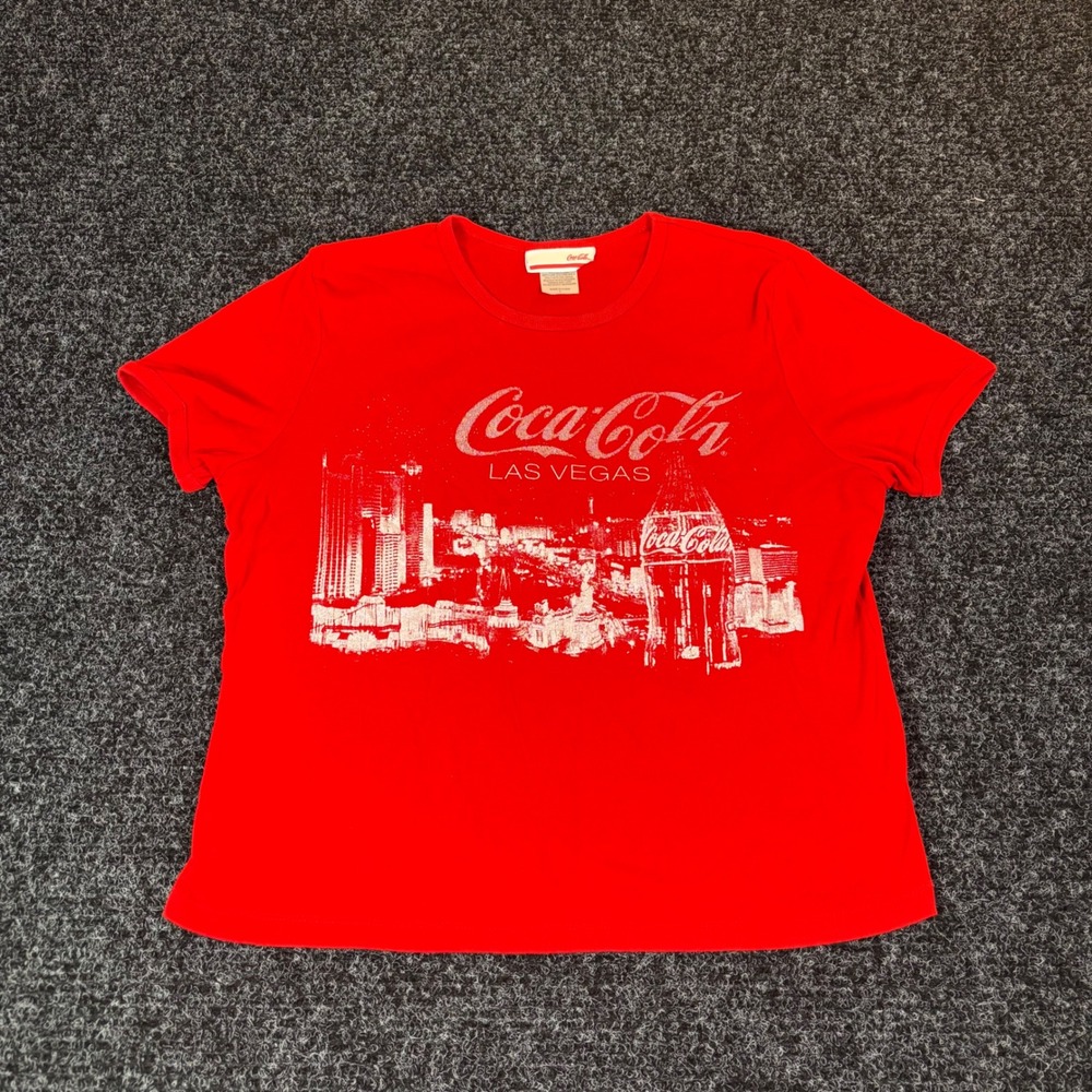 Coca-Cola Las Vegas Graphic T-Shirt Red Short Sleeve Womens Large Skyline Logo